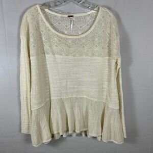 Free People Kristobel Cream Egg Shell Lace Peplum Sweater Shirt Top XS
